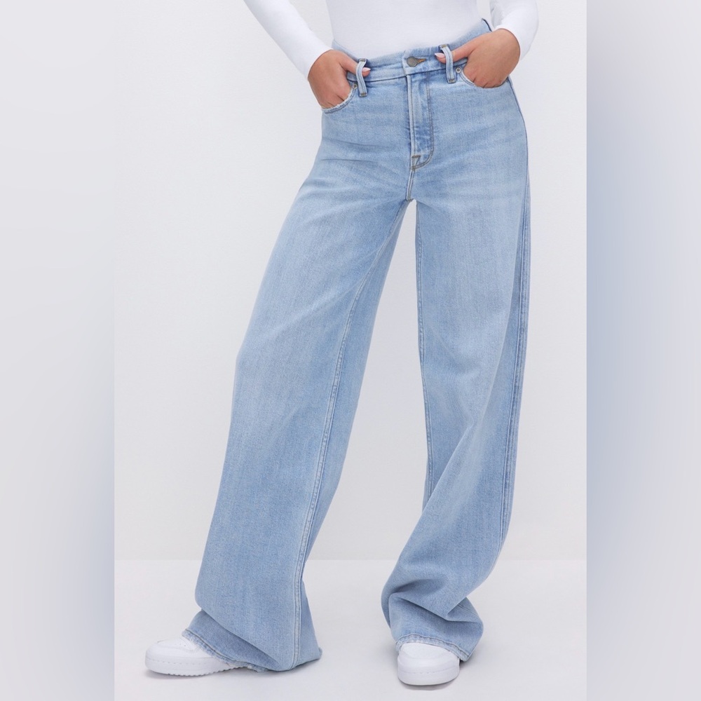 Good American Good Skate Light Blue Wide-Leg Jeans - Picture 1 of 9